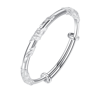 香港正生银手镯女纯银s繁花足银镯子实心年轻款古风饰品送女友生