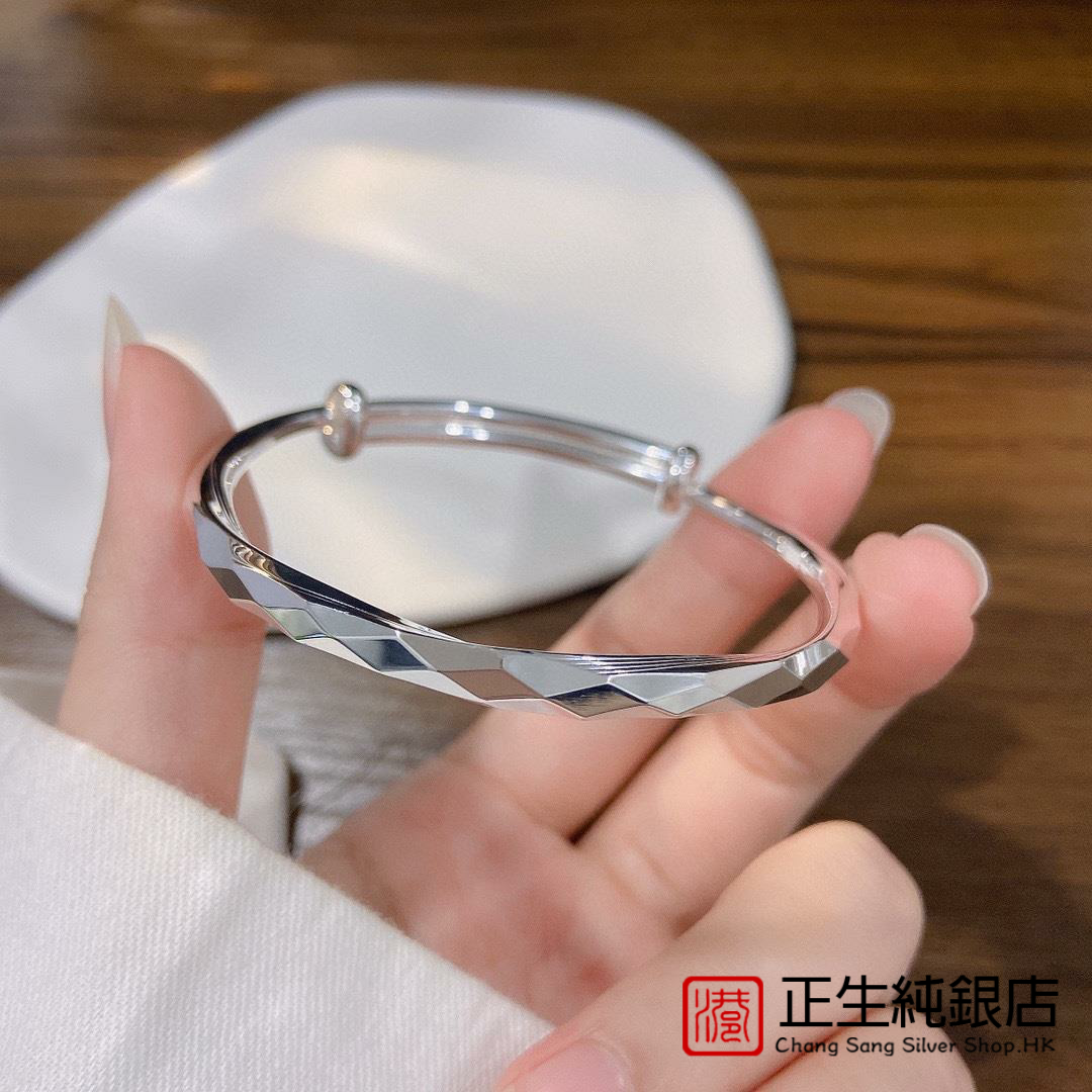香港正生足银999手镯新品扭纹推拉款时尚年轻女生纯银520情人节礼
