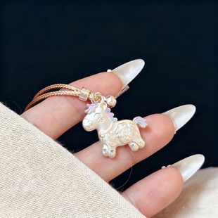 香港正生纯银999足银珐琅小木马吊坠项链新中式本命年2025年新款