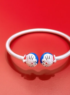 香港正生纯银9999足银蓝胖子卡通儿童手镯男女中童通用款生日礼物