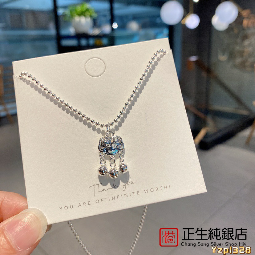 正生纯银999网红小众设计学生平安锁福锁项链女绳子项链生日礼物