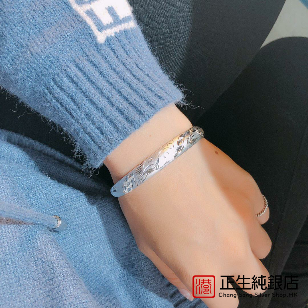 正生银饰龙凤银手镯女纯银母亲节礼物送妈妈实用款999足银镯子