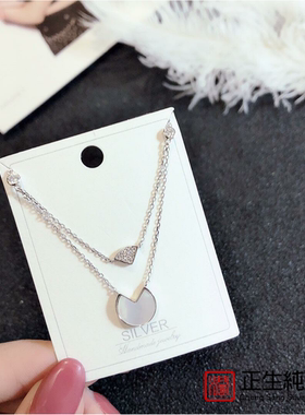 香港正生纯银s925银白色圆片贝母双层项链潮人轻奢气质简约小众女