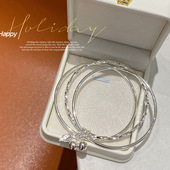 香港正生纯银传承手镯女纯银细9999手镯简约三环铃铛叶子三生三世