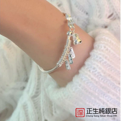 招财猫银手镯女999纯银招财纳福幸福平安民族古风年轻款足银镯子