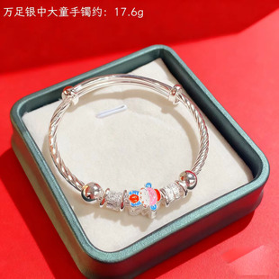 香港正生纯银9999足银儿童手镯学生中童可爱小仙女儿童节生日礼物