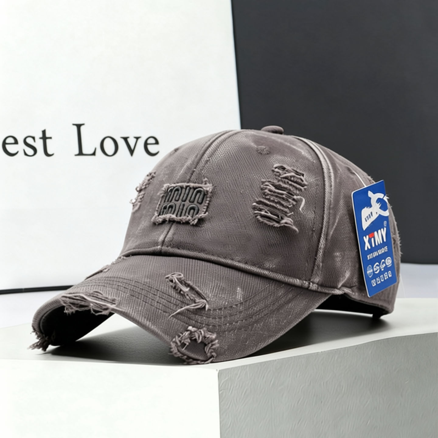 时尚字母刺绣鸭舌帽韩版个性破洞棒球帽男女户外遮阳百搭水洗帽潮