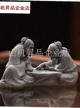 老者对弈老人下棋鱼缸造景园艺花卉假山盆景摆件V覆古桌面创意装.