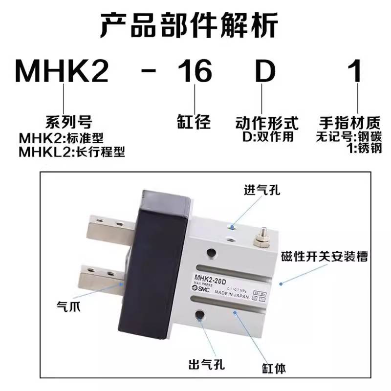 SMC防尘罩手指气缸MHZJ2/MHKL2/MHK2-10D-12D-16D-20D-25D1-D1F