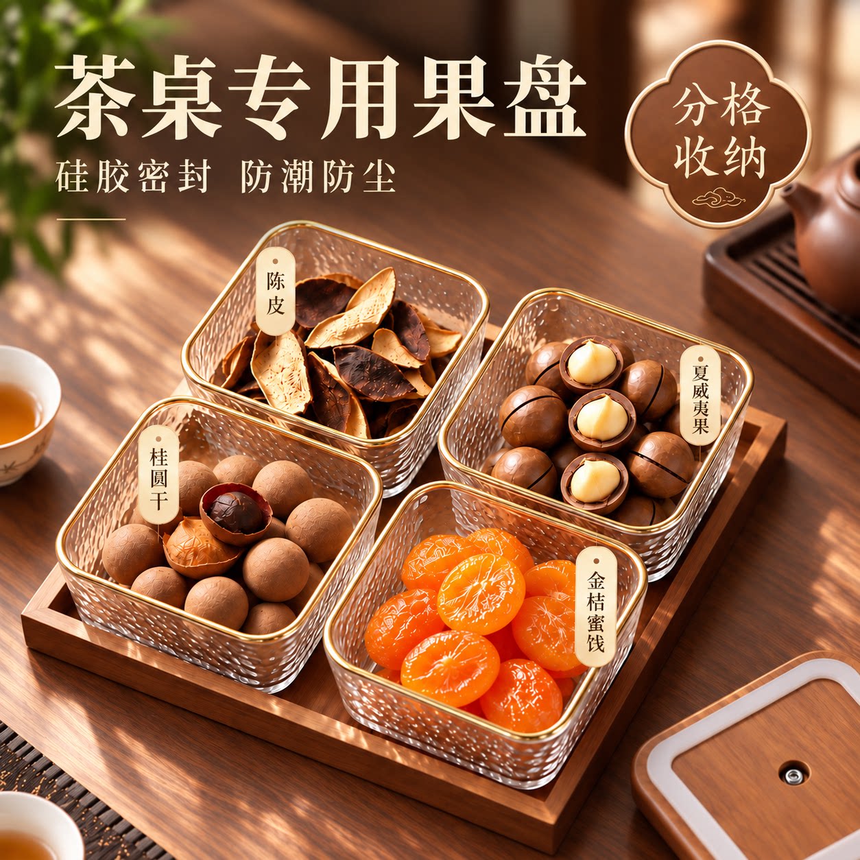 茶桌专用果盘家用2026新款高端干果点心盘客厅玻璃水果坚果收纳盒