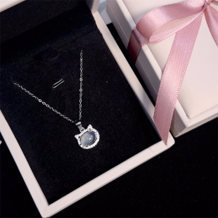 可爱小猫咪玉髓纯银项链女轻奢小众设计高级感甜美送女生生日礼物