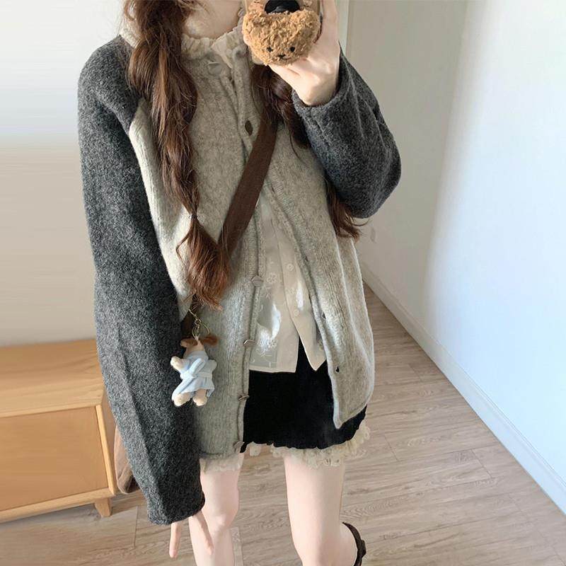 色针织衣款开衫外套女2025新毛高级感穿搭CAM46557小个子慵灰懒风