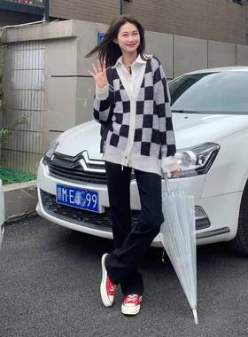 THREE12 XWF秋季新款黑高腰牛直筒仔裤拖女窄版高弹力色裤子地显