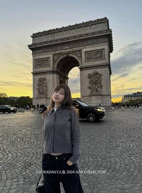 cookad秋aBGPily人鱼_冬高级感软糯织翻领三色pol针开衫女毛衣外o