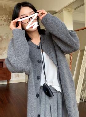 灰色毛衣外套女冬秋205新感款韩系慵2懒高CAN46588级宽松休闲加厚