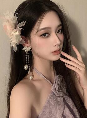 BXA满目繁花~春季紫色丁香花朵发夹侧边鸭嘴夹头饰女新中式发饰