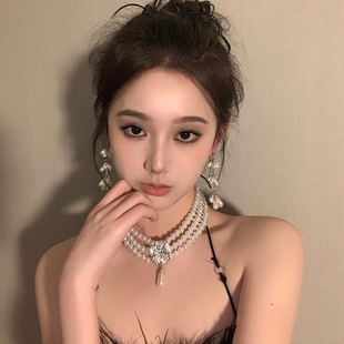 BXA复古宫廷赫本风珍珠项链女小众设计新娘配饰高级感轻奢锁骨链