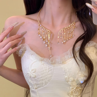 千金世家~金色闪钻流苏choker锆石项链轻奢高级感锁骨链项圈颈链