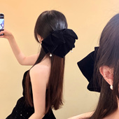 智性美人 温柔气质黑色丝绒蝴蝶结抓夹发饰女法式 复古鲨鱼夹发卡