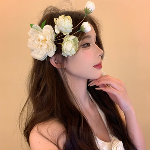 春芋花信~森系唯美白色花朵发夹女超仙新娘婚礼头花发饰侧边夹子