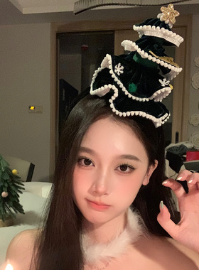 BXA童话新愿~绿色圣诞树毛绒圣诞帽发箍发夹女氛围感圣诞节发饰