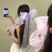 BXA夏日超仙长款 娟纱蝴蝶结发夹新娘拍照头饰发饰小众后脑勺发卡