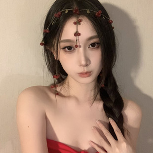 BXA暮云春树~复古绿枝红果头链2025新款独特美丽头饰气质大气发饰