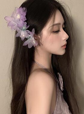 BXA繁花似锦~春季铃兰花发夹氛围感头饰紫色超仙鸭嘴夹发饰女头饰