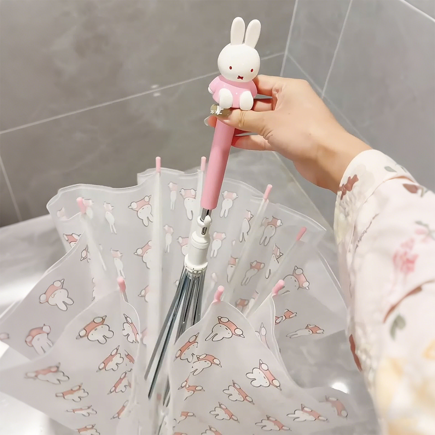 米菲兔雨伞学生上学专用加大加厚加固透明长柄伞晴雨两用高颜值