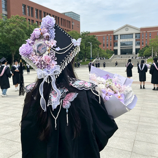 簪花学士帽手工diy材料包硕士博士帽大学生毕业簪花帽送女友闺蜜