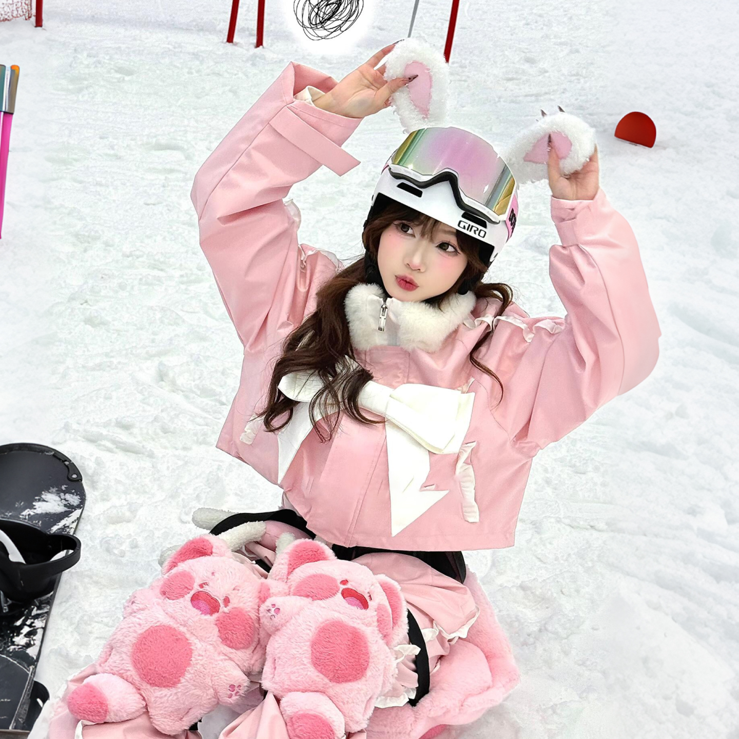 可爱兔耳朵滑雪头盔装饰品创意个性配饰单双滑板头盔罩摩托车通用