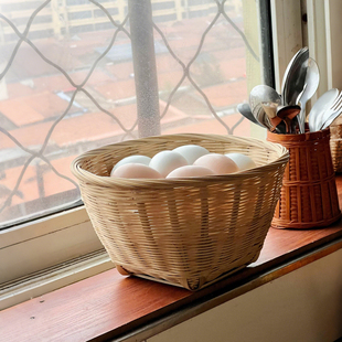 鸡蛋筐竹编收纳篮编织小竹筐厨房台面桌面收纳篮子创意手工竹制品