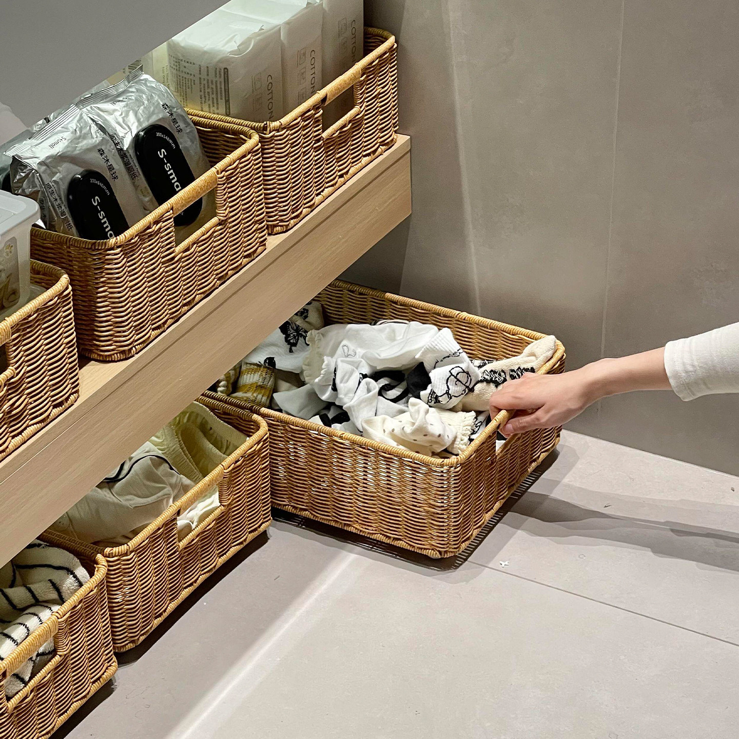 橱柜下藤编收纳篮神器大容量复古风收纳筐手提洗衣篮杂物储物篮,收纳整理,收纳筐,淘宝优惠券,粉丝福利购,淘宝优惠卷