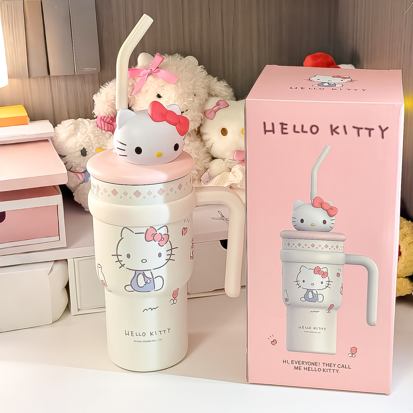 哈喽Kitty保温杯大容量吸管巨无霸水杯可爱女生冰霸杯高颜值礼物