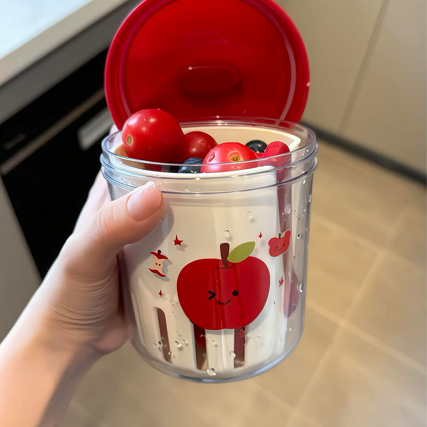 便携水果盒便当盒带叉子双层沥水上班带早餐杯野餐水果清洗杯保鲜