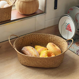 水果藤编收纳篮手工编织厨房桌面蔬菜手提收纳筐家用置物小框子