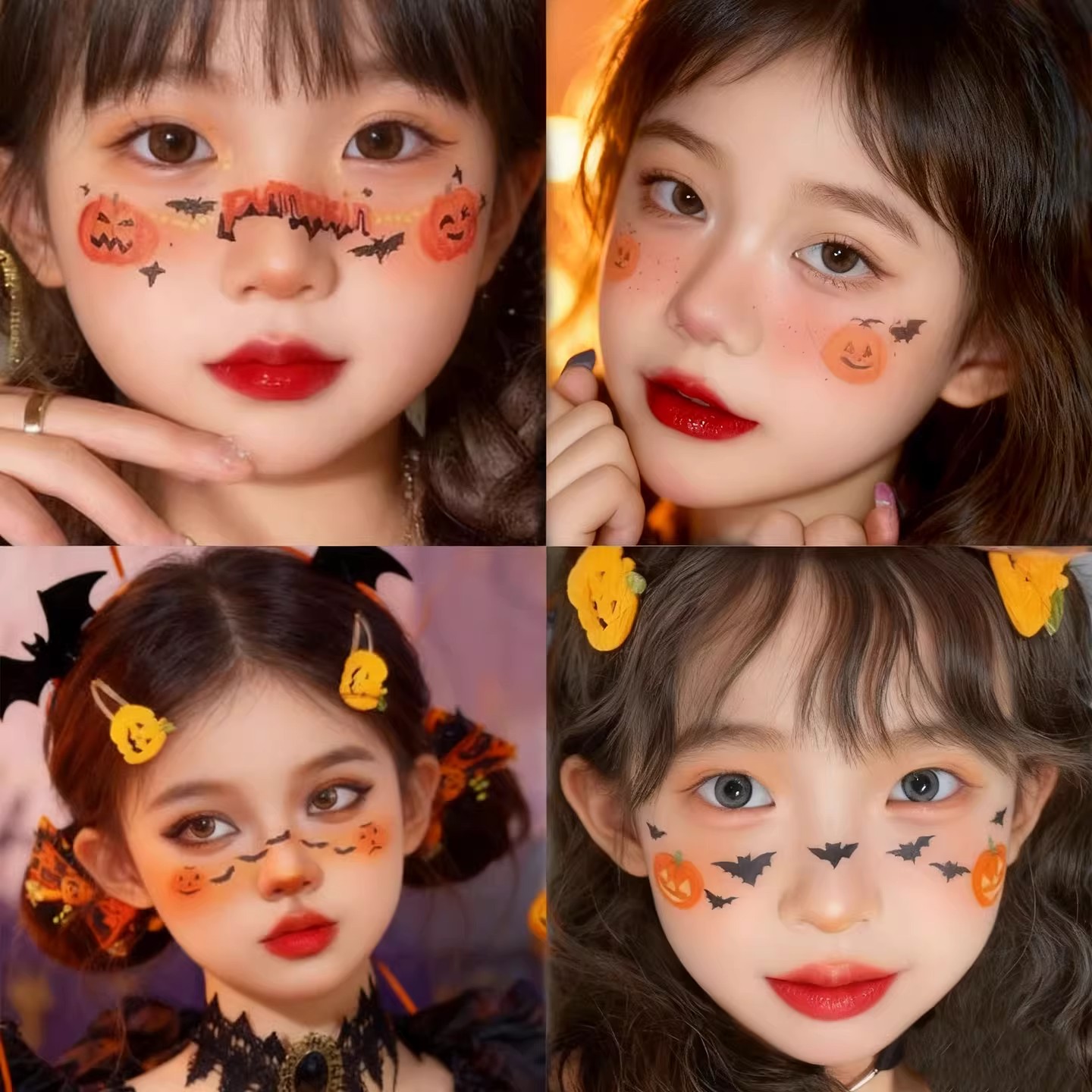 万圣节脸贴儿童纹身贴妆容男生南瓜女巫可洗式恶魔可爱装扮女童腮红水印脸部脸上圣诞节贴纸化妆装饰品道具