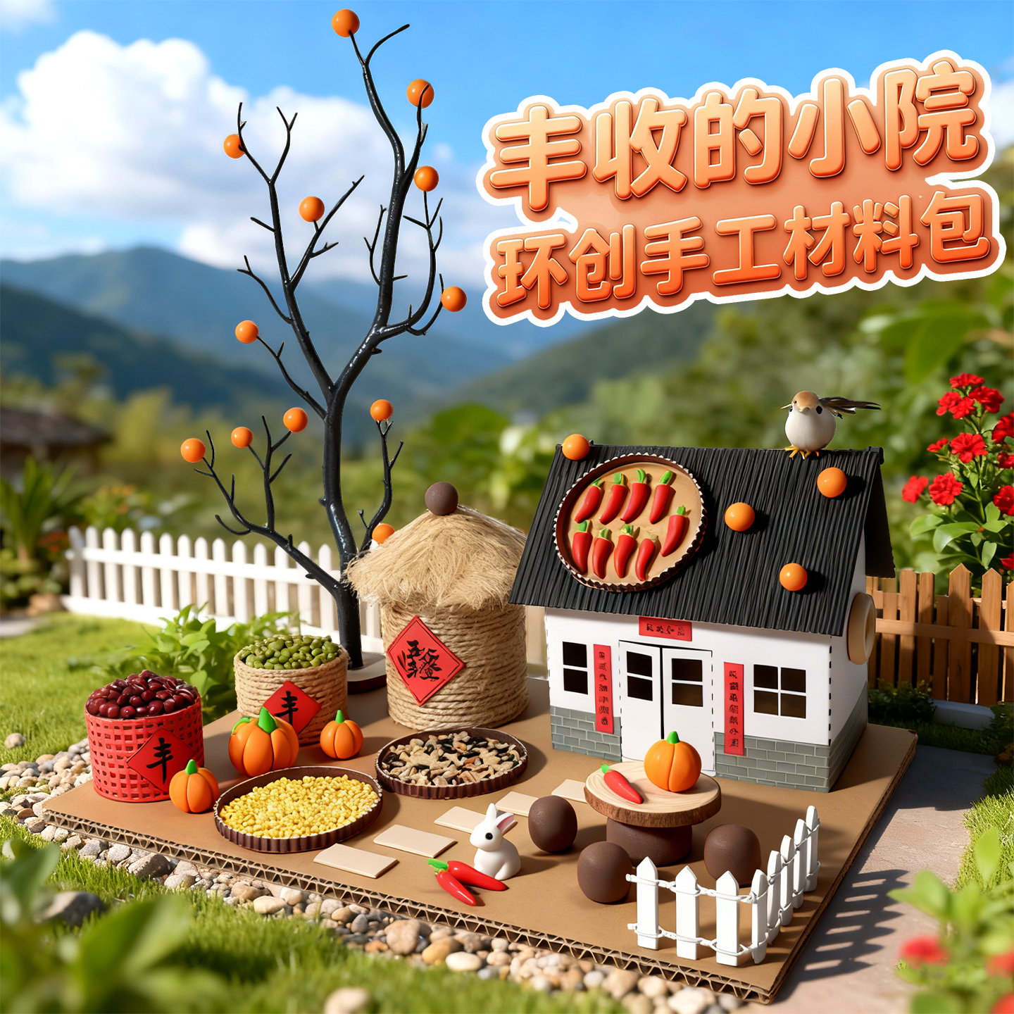 小院子儿童diy手工制作微缩小屋房子材料包秋天丰收幼儿园玩具女