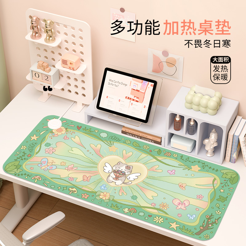幸运猫咪2025加热鼠标垫超大发热暖垫办公桌面键盘电热板暖手桌垫