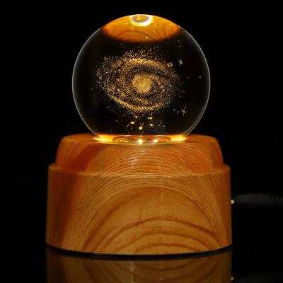 水晶球带灯底座晶宇围宙3d雕水球暖光水晶摆件小夜内灯90氛灯厂