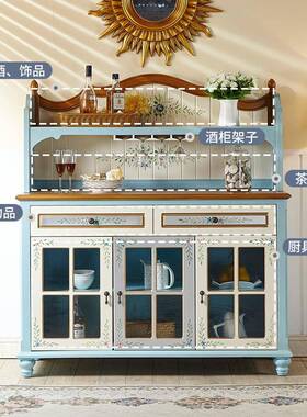 门0A地中海风格酒柜三容餐彩绘PACB1085色大量餐边蓝柜田园风一体