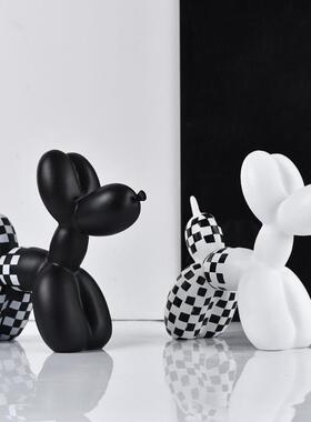 跨境简约创意QQG棋盘格气厅球科狗树脂工品摆件客艺家居书桌技感