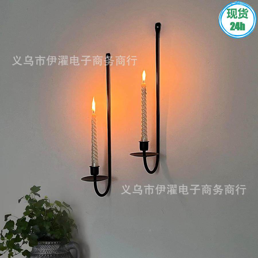 壁挂艺烛YZ3D40台跨境现货24面小时发货墙级L型烛台2件套高铁黑质