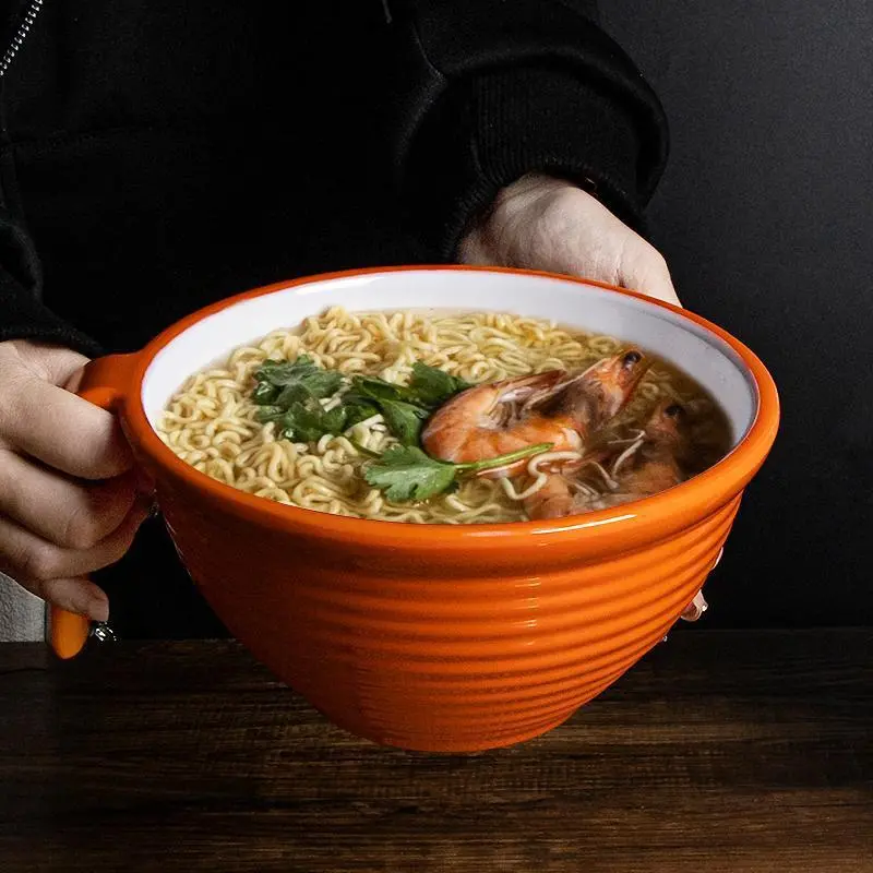 密胺仿瓷汤面碗防摔手柄碗拉面碗