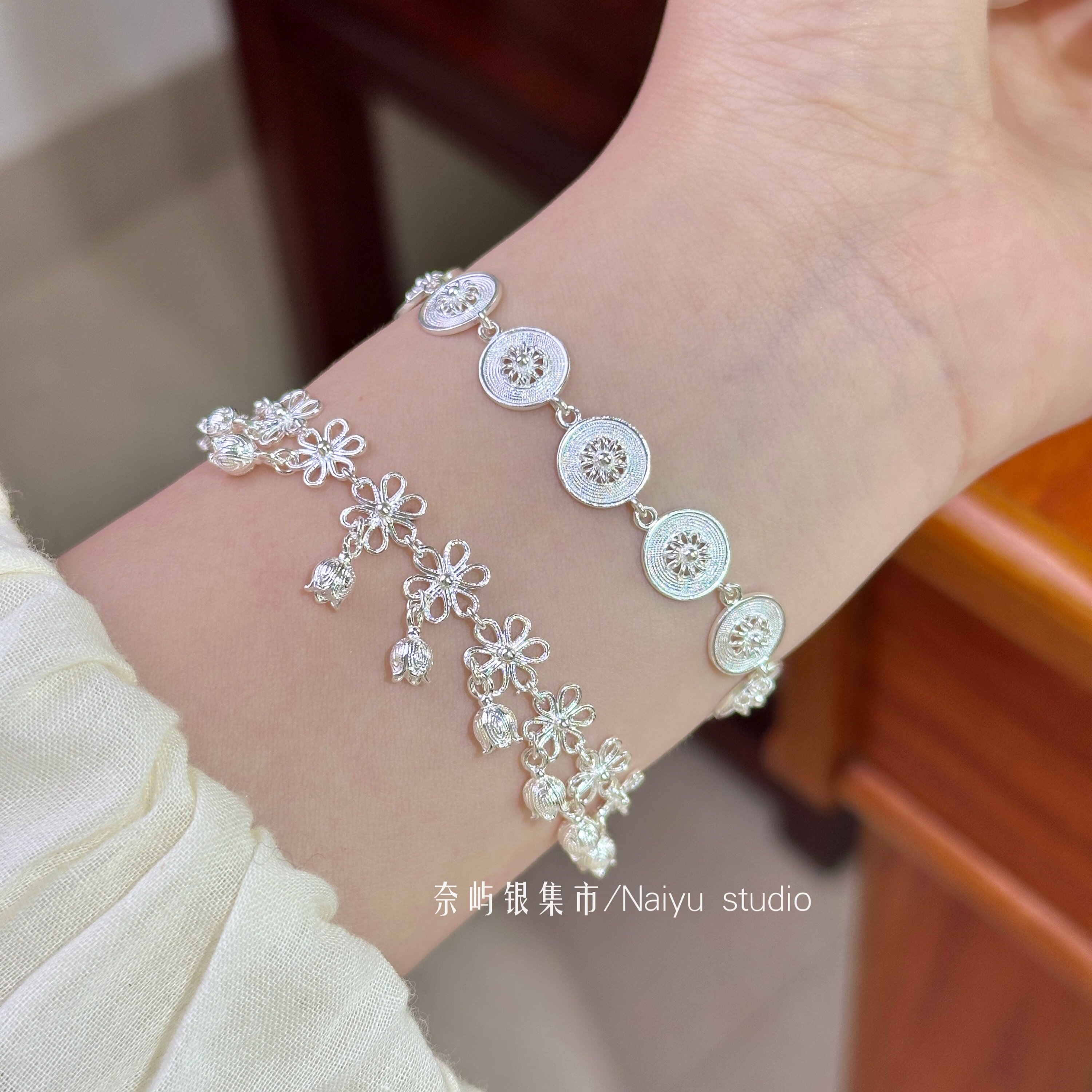 苗疆少女铜鼓花丝铃兰流苏银手链