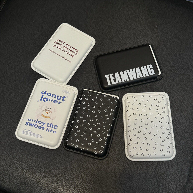 U记Magsafe磁吸卡套透明磁吸壳适用iPhone15ProMax苹果14plus13皮革卡包12pro笑脸11防摔PU皮背贴手机壳