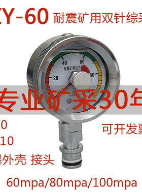 耐震矿用双针压力表BZY60耐震表 60MPa 80MPa DN10KJ10煤矿支架表