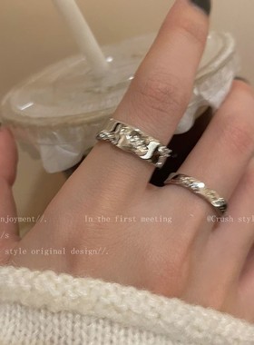 银色素圈锆石戒指女韩系轻奢小众设计高级感冷淡风叠戴装饰食指戒