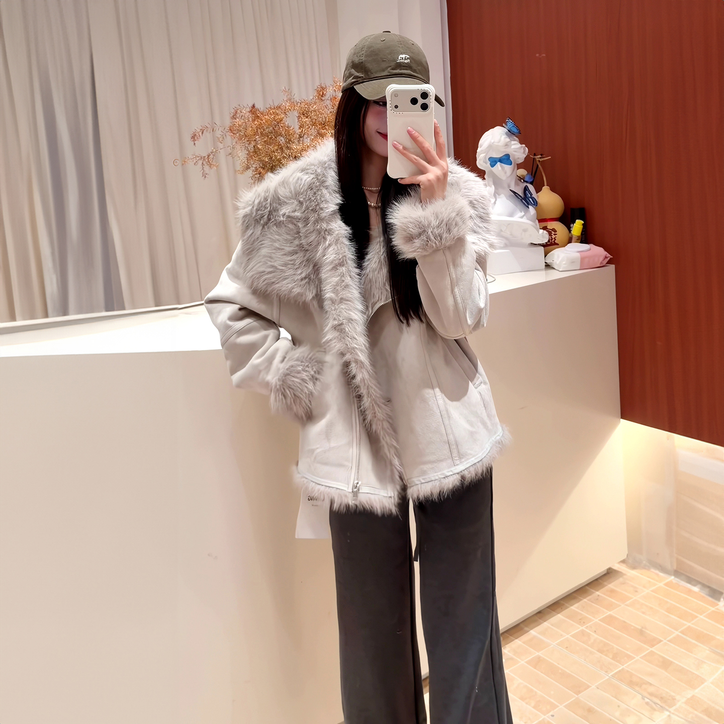 短款派克服皮草皮毛一体外套