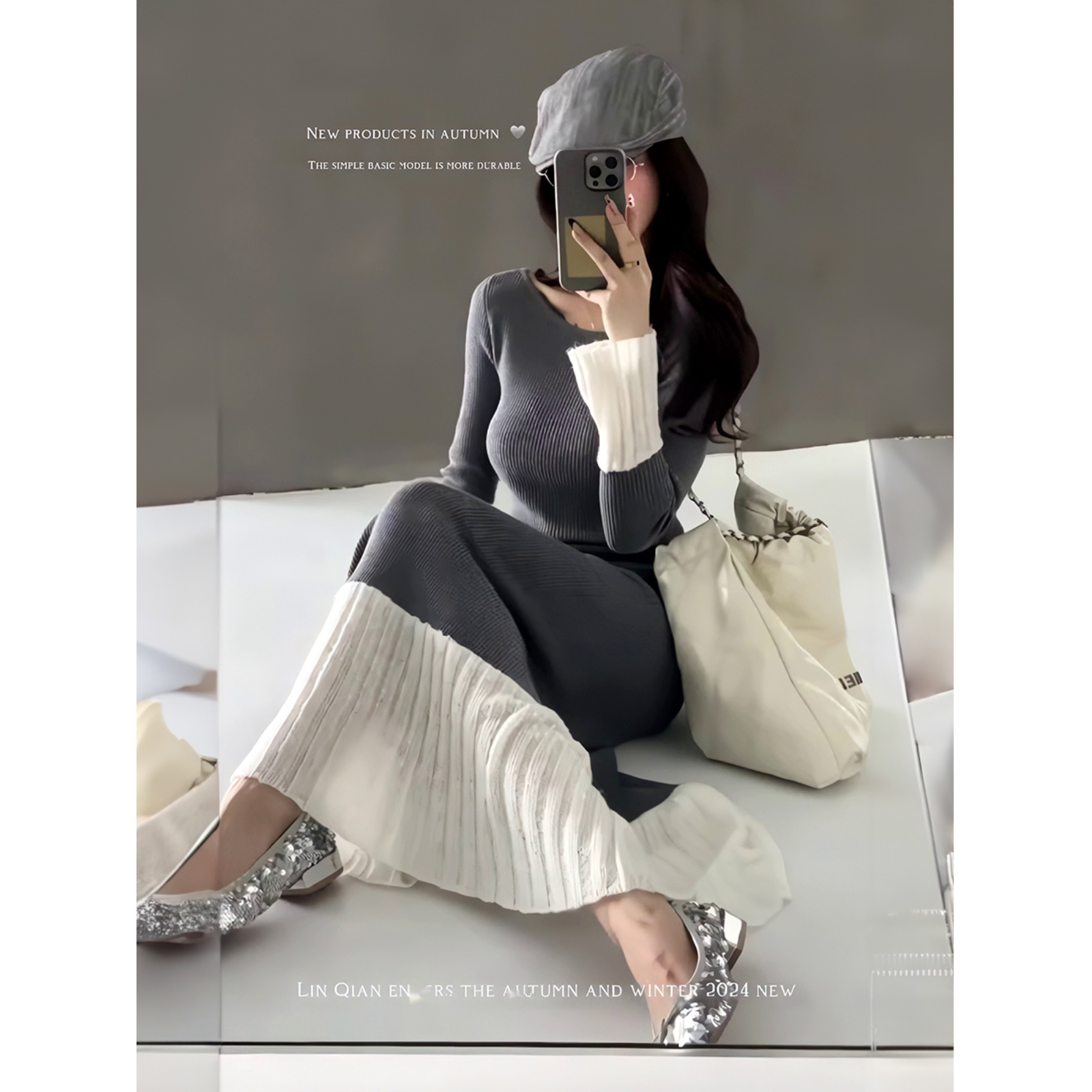 灰色针织连衣裙女2025秋冬季